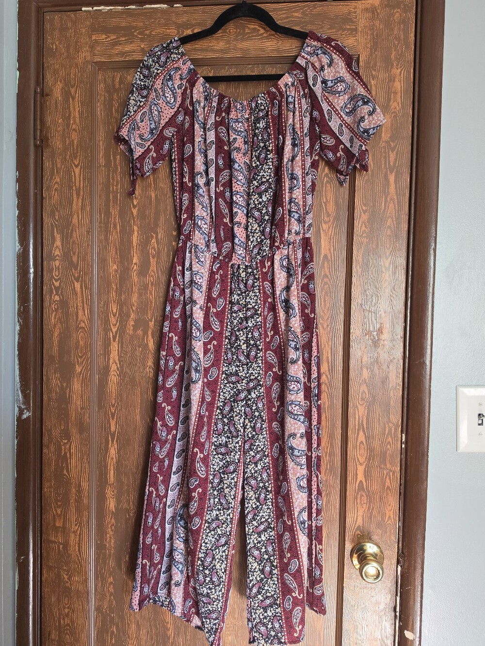 J for Justify Burgundy Paisley Off-Shoulder Jumpsuit